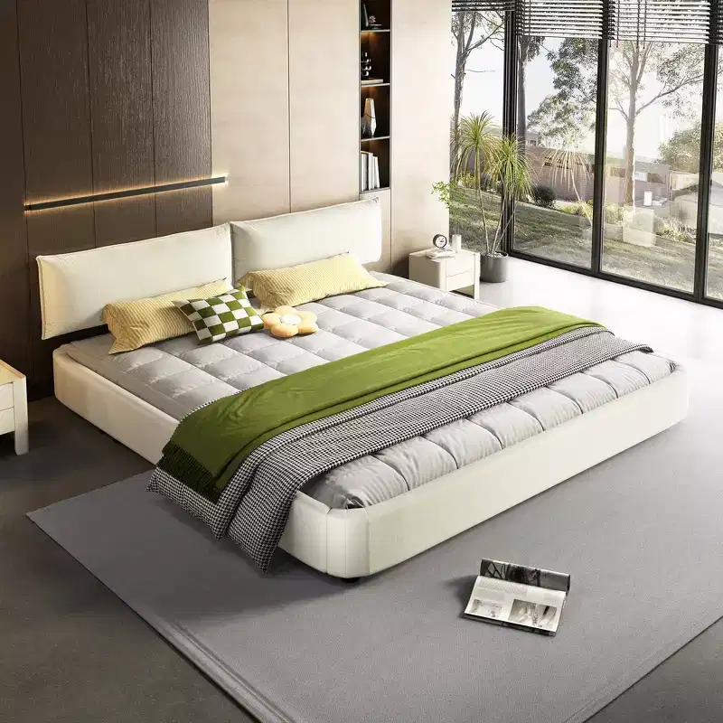 Whisen King Size Cloud Bed Frame, Chenille Upholstered Bed with Oversized Padded Movable Headboard, Round Corner