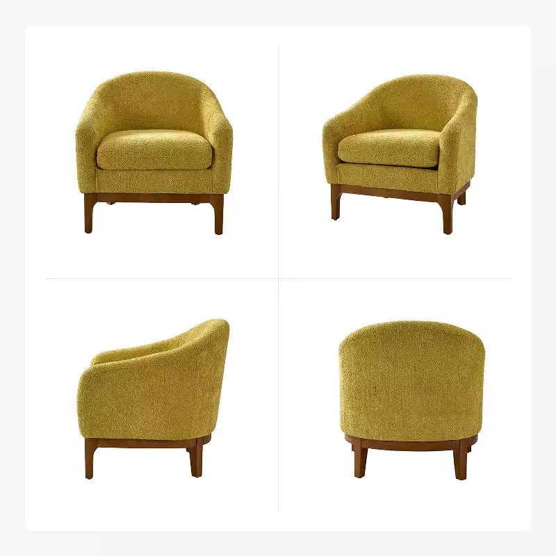 Boucle Barrel Armchair Set of 2 Solid Wood Legs High-Density Foam Dual-Sided Cushion