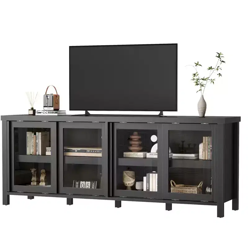 Garvee TV Stand for 65 Inch, Entertainment Center with Storage Cabinet and 4 Sliding Glass Doors, Console Table for Living Room Bedroom