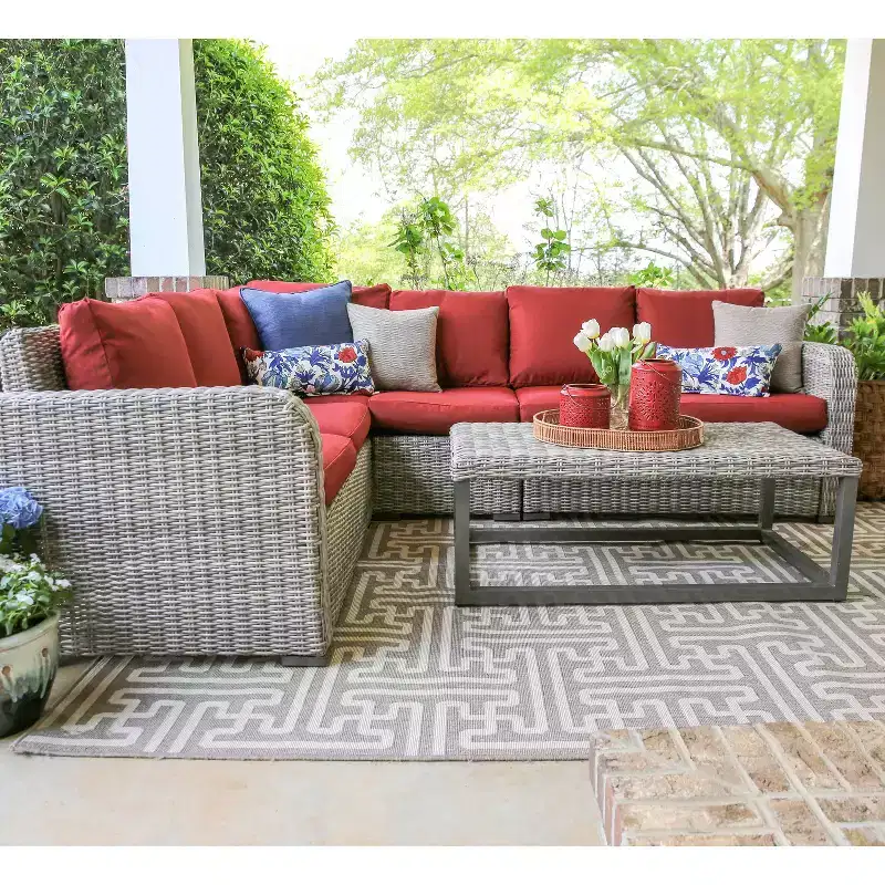 Leisure Made Forsyth 5pc Wicker Sectional in Red Fabric