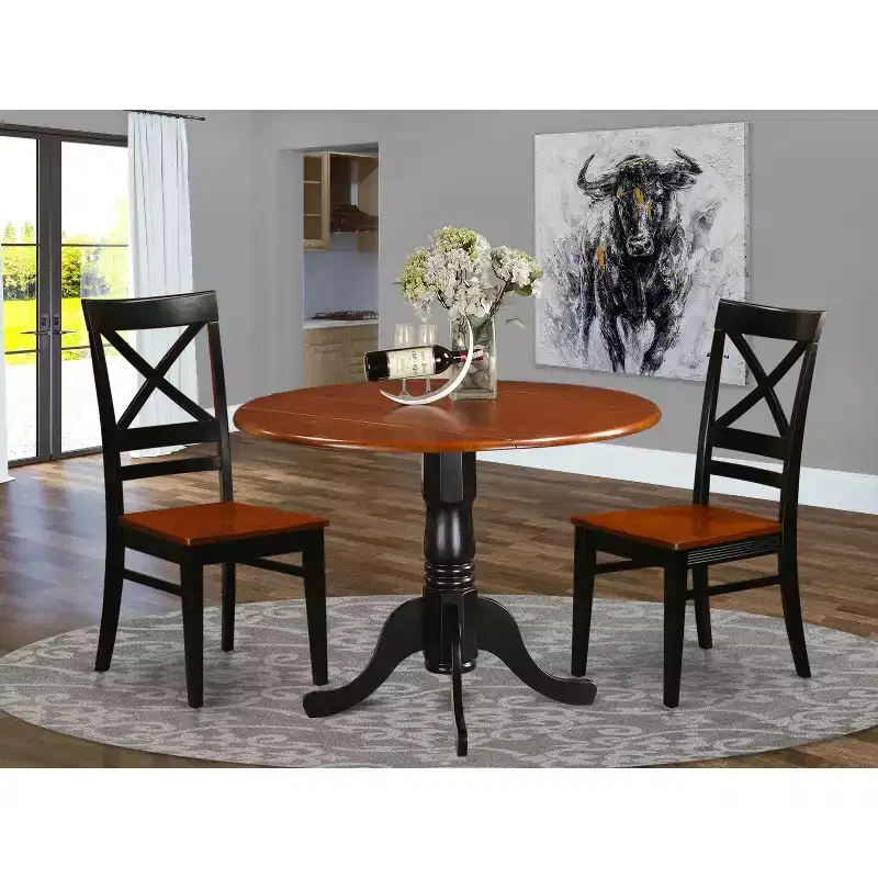 Round Dining Table - 3 Piece Kitchen Table & Chair, 42 Inch, Black Cherry Finish