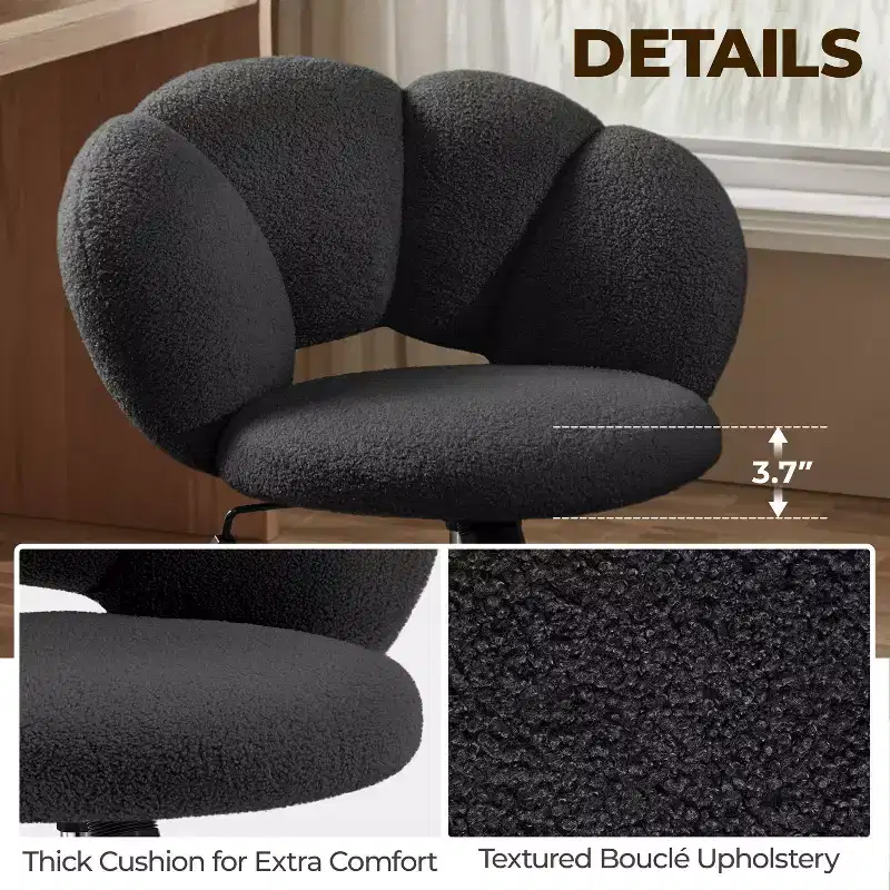 Yaheetech Boucle Upholstered Rolling Makeup Vanity Chair