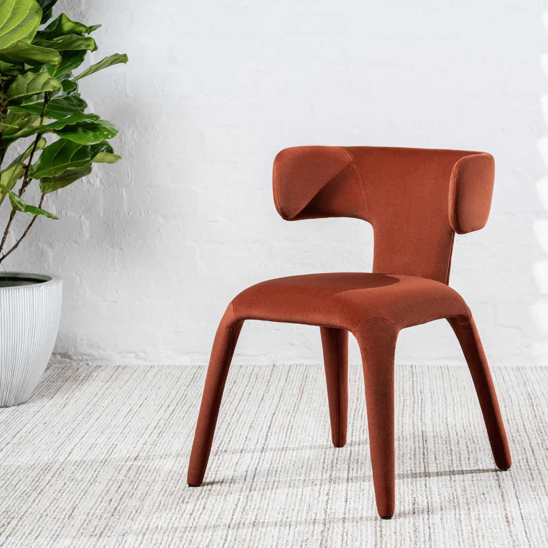 Rust Fabric Dining Chair with Curved Back for Dining Room
