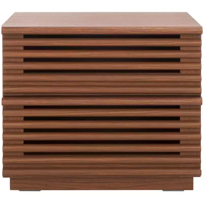 2-Drawer Nightstand with Reeded Wood Detail & Tapered Legs, Walnut Finish