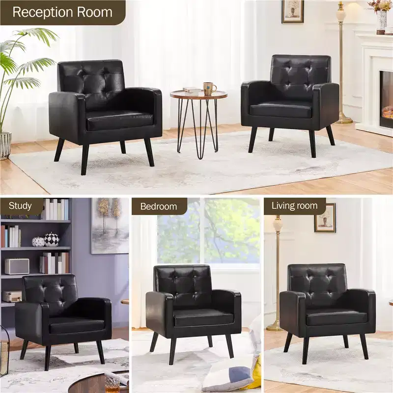 Yaheetech Set of 2 Faux Leather Tufted Back Arm Chair Accent Chair with Solid Wood Legs