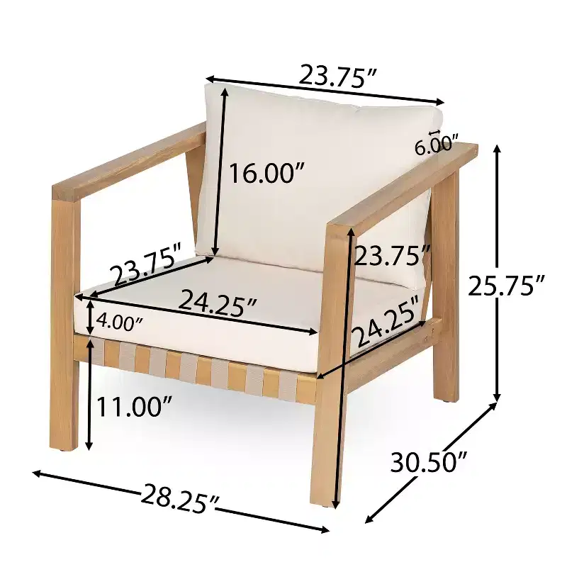 Christopher Knight Home Fraser Patio Slat Design Acacia Wood Club Chair with Cushion, Beige/Light Teak