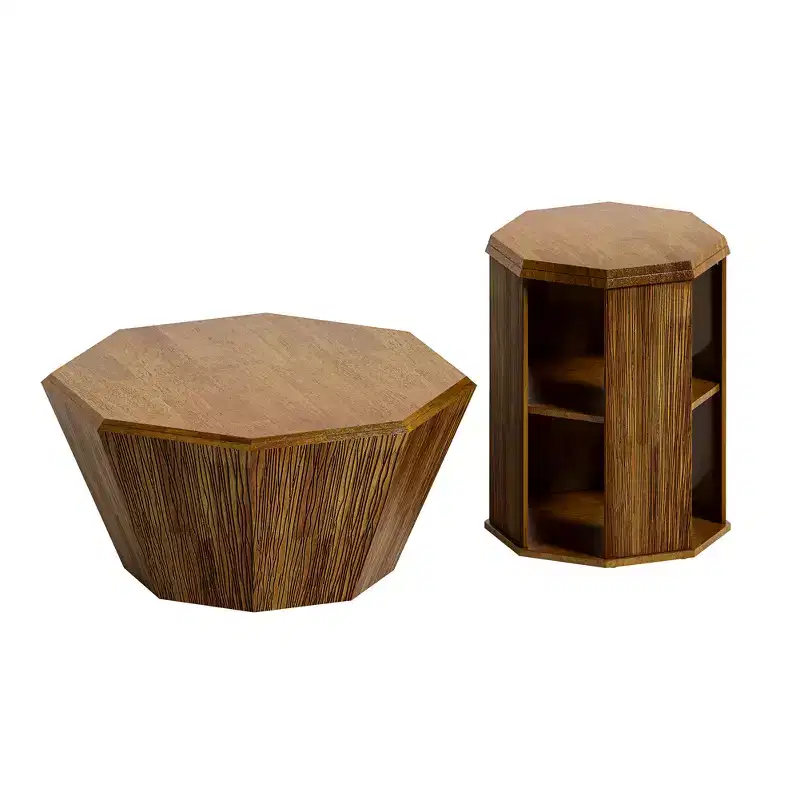 31.5 Inch Farmhouse Octagonal Coffee Table, Rubber Wood Center Table with Modern Design for Living Room and Office