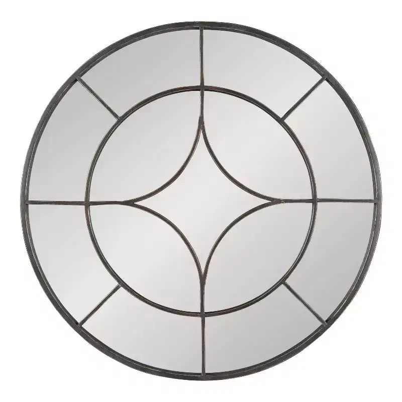 Kate & Laurel All Things Decor 30 Angelis Modern Round Wall Mirror Framed Circle Mirror with Metal Overlay