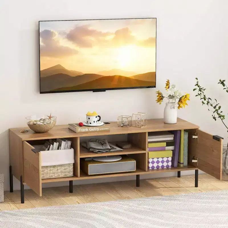 2-Door TV Stand with Charging Station, Media Entertainment Center for TVs up to 65