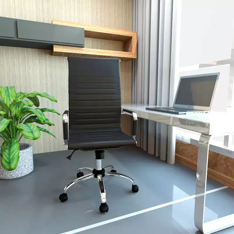 34 in.H Adjustable Height Gray Faux Leather Seat with Swivels Executive Office Chair