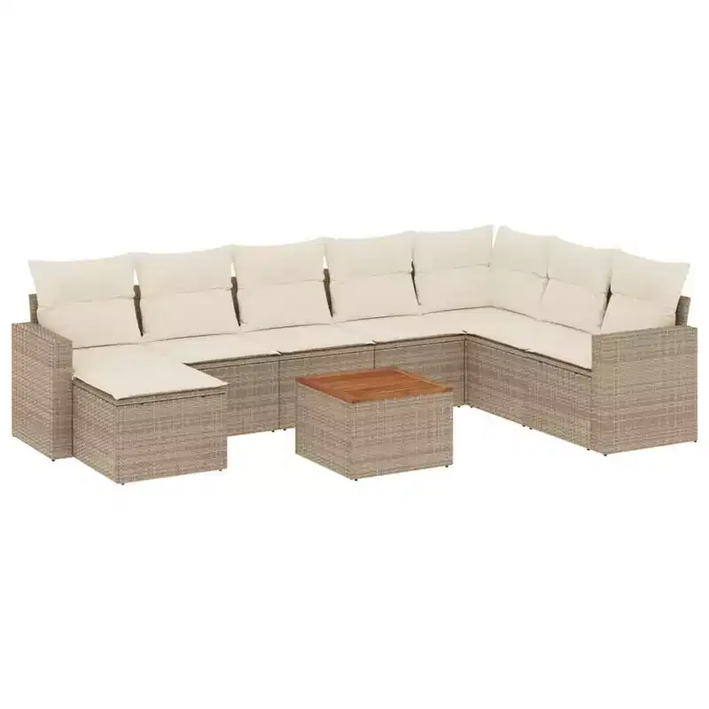vidaXL Patio Sofa Set with Cushions Outdoor Furniture 9 Piece Poly Rattan