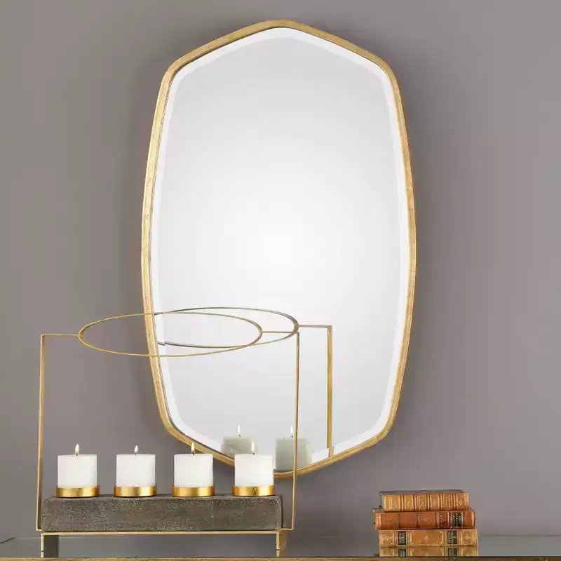 Uttermost Oval Vanity Accent Wall Mirror Modern Beveled Gold Leaf Iron Frame 22 1/4 Wide Bathroom Bedroom Living Room Home Office