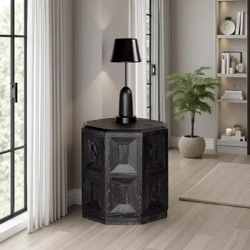 Rectangular Accent Side End Table – Black Rubberwood, 20 Inch