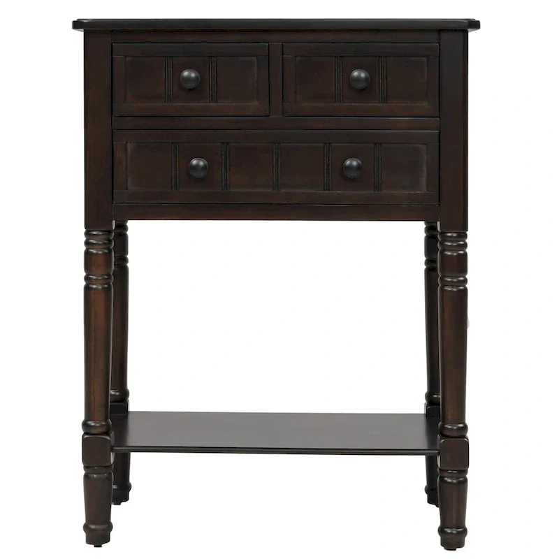 Narrow Slim Esspreso Console Table/Sofa Table with 3 Drawers and 1 Bottom Shelf - 23.7L x 13W x 31.1H