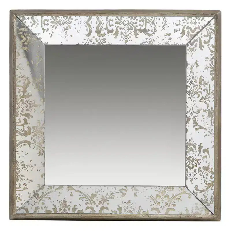 HomeRoots 15 Brown Square Framed Antiqued Damask Accent Mirror