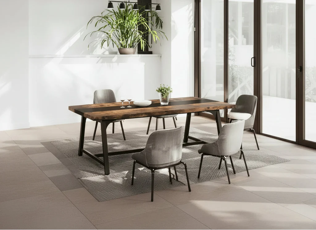 71-Inch Rectangular Dining Table, Rustic Brown & Black, Seats 6-8