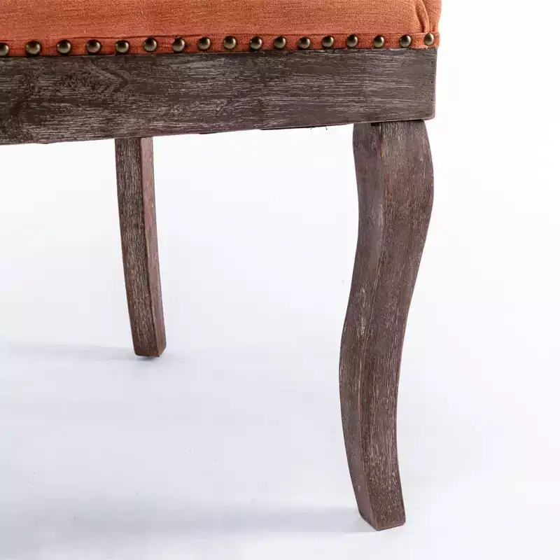 Okak Retro Dining Chairs Set of 2, Comfy Fabric Chairs with Thick Cushions, Kitchen Side Chairs with Solid Wood Legs Bronze Nail Head