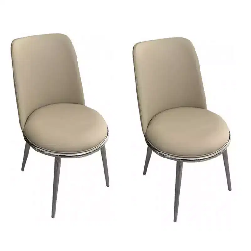 Royal Hampton Side Dining Chair Set of 2, Silver Metal, Taupe Faux Leather Round Seats