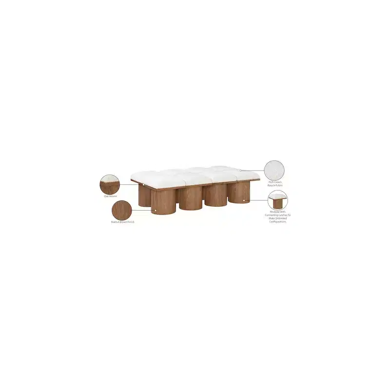 Cream Boucle Fabric Bench