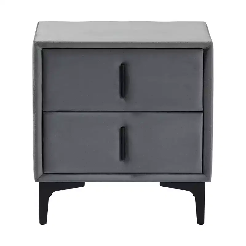 Baxton Studio Etienne Velvet 2 Drawer Nightstand Slate Gray/Black