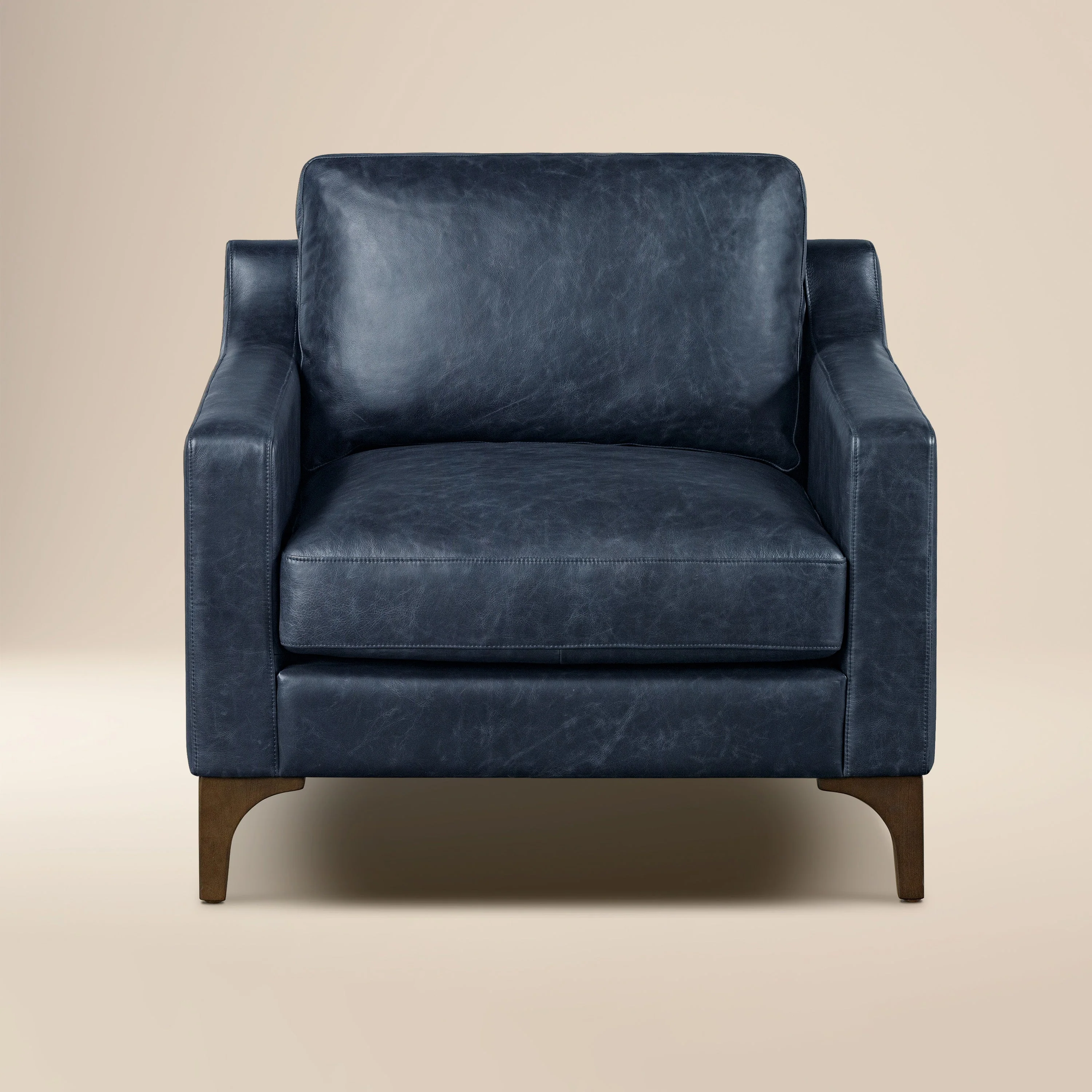 Modern Nightfall Blue Leather Lounge Chair with Kiln-Dried Wood Frame