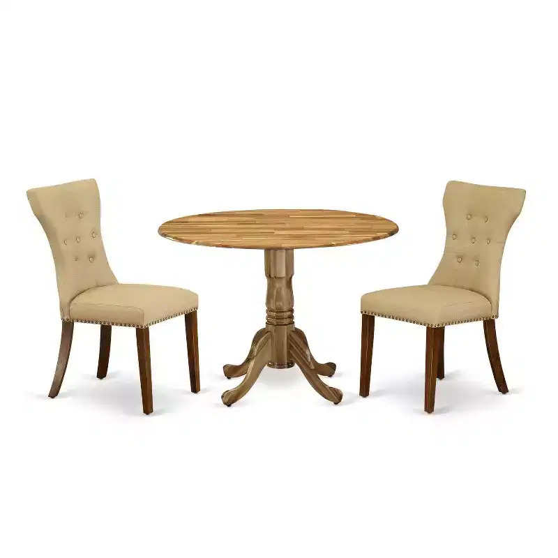 3-Piece Natural Oil Finish Solid Wood Top - Round Dining Room Set - Seats 4