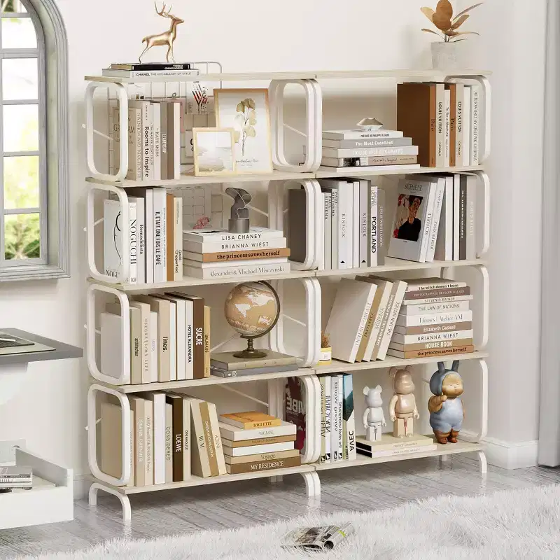 MAYEERTY C-Shaped Side Table, Wood End Table with Metal Frame Slide for Bedroom Living Room