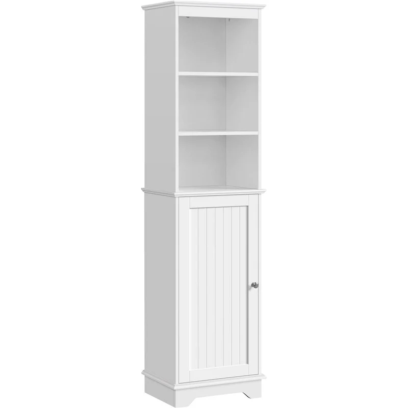 Wooden Bathroom Floor Cabinet with Single Door and Shelves