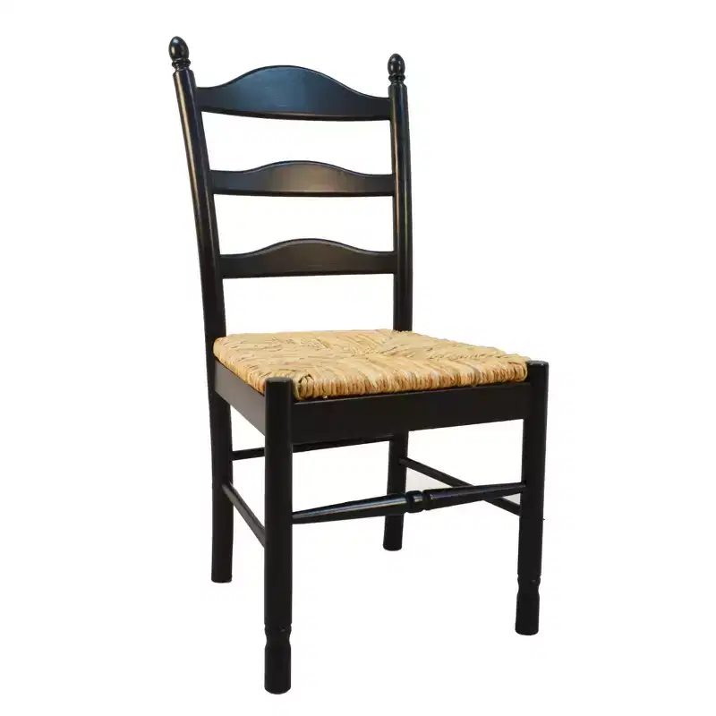 HomeRoots Straw And Black Wood Ladder Back Dining Side Chair