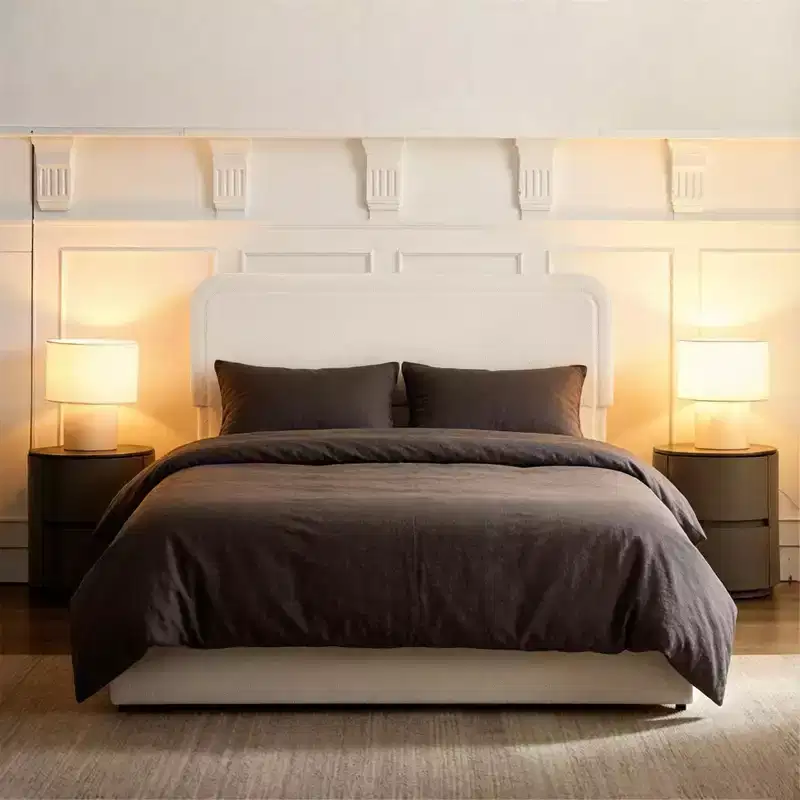 Modern Boucle Upholstered Queen Size Bed with Storage Drawers