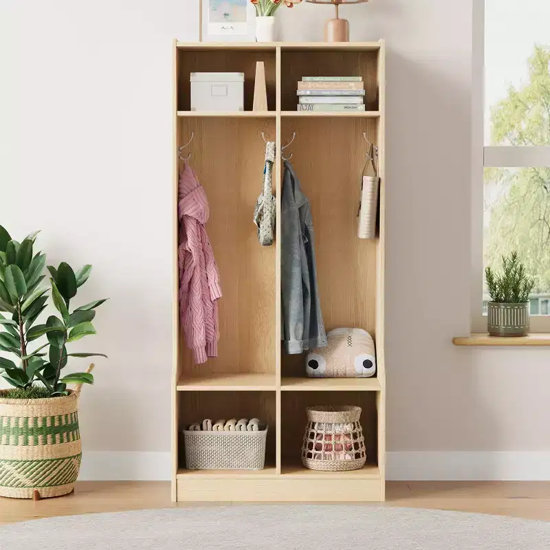 2-Section Classroom Coat Locker - Daycare Cubby Storage with 4 Cubbies & 4 Hooks for School, Home, Nursery, Kindergarten