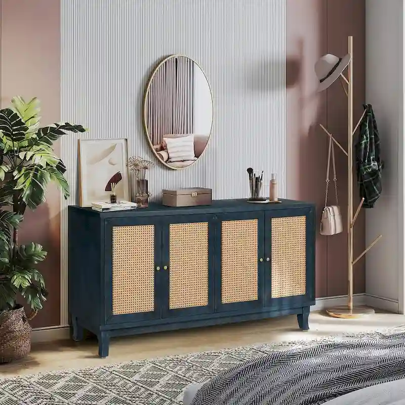 Accent Storage Cabinet With 4 Rattan Doors
