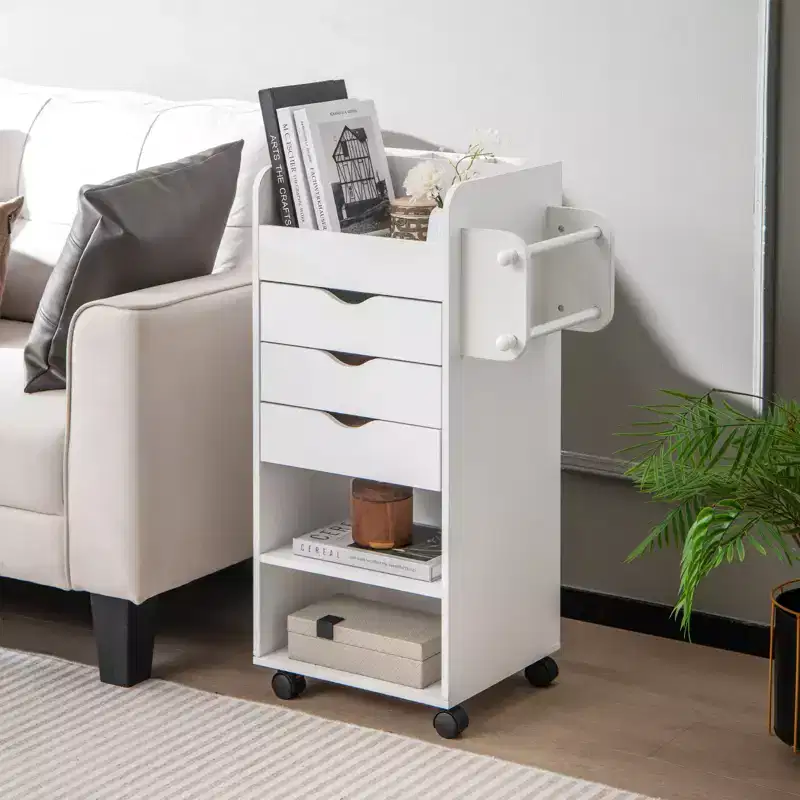 Costway Rolling Craft Storage Cart Wooden Utility Cart w/3 Drawers 3 Shelf&Slot 2 Dowels