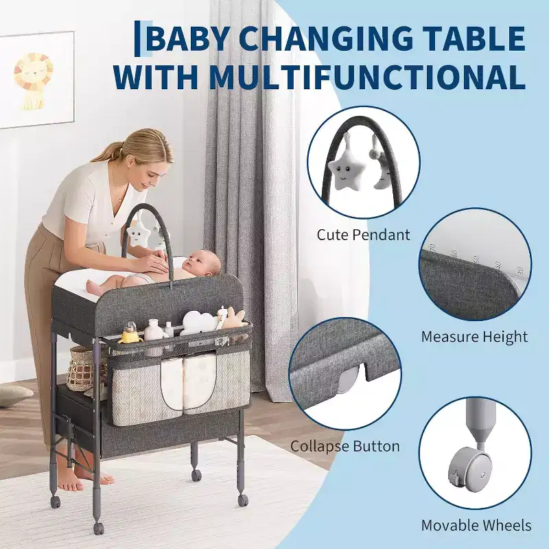 Baby Changing Table, Versatile Folding Changing Table, Waterproof Diaper Changing Station with 2 Drawers, Mobile Nursery for Infant and Newborn