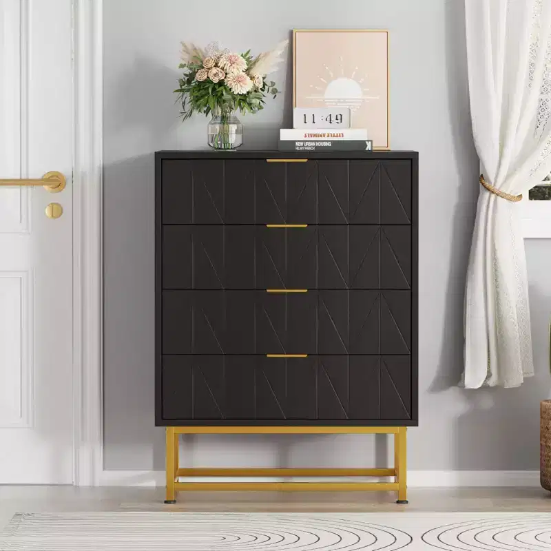 4-Drawer Fabric Dresser for Bedroom, Small Storage Chest with Wood Top, Modern Nightstand End Table