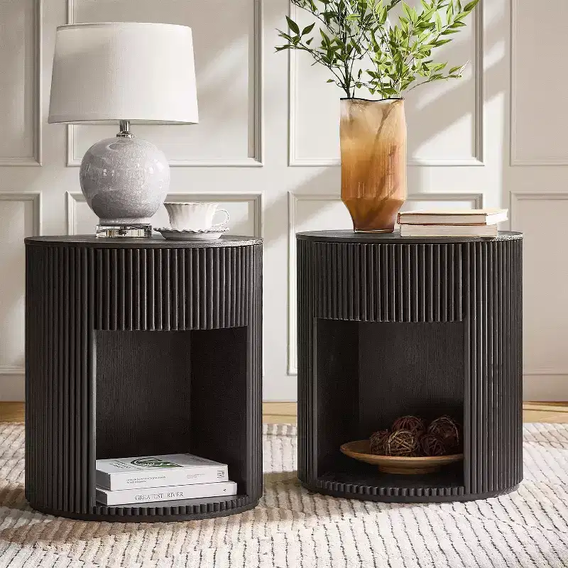 Bert Modern Style 20 Round End Table Set of 2 wIth Storage|ARTFUL LIVING DESIGNS