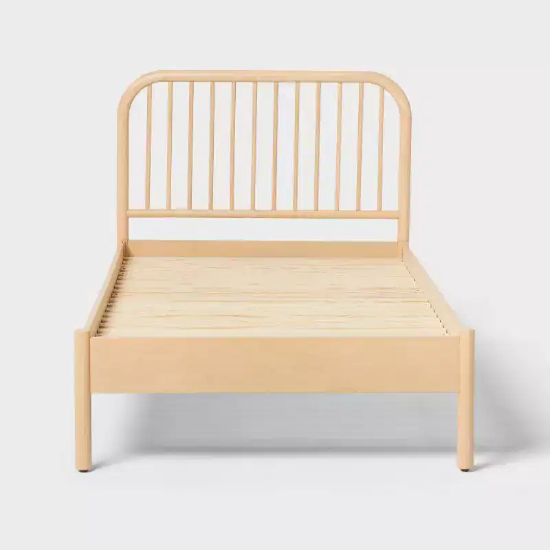 Twin Natural Wood Platform Bed, Kids Rubberwood Frame