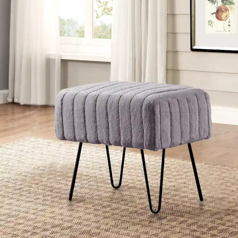 Faux Fur Ottoman Bench, Striped, 1-Person