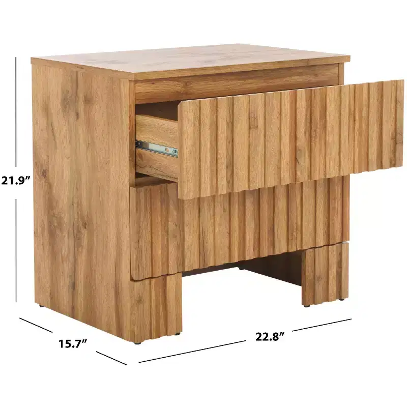 2-Drawer Nightstand in Oak Finish with Metal Glides