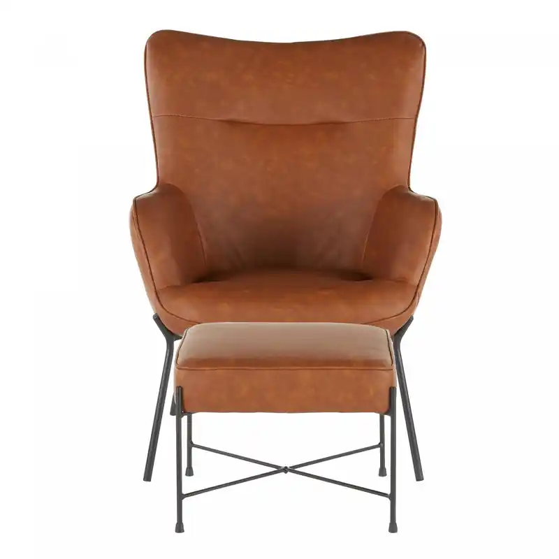 Faux Leather Industrial Accent Lounge Chair and Ottoman - Camel