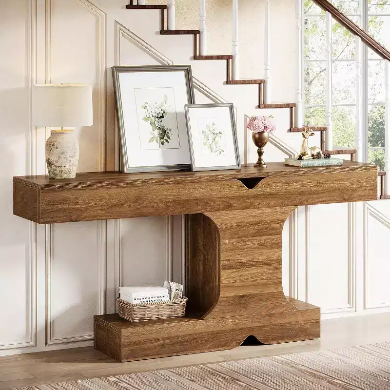 Modern Console Table, 63-Inch Long Sofa Table Behind Couch, Wood Entryway Table for Hallway, Entrance, Living Room, Walnut