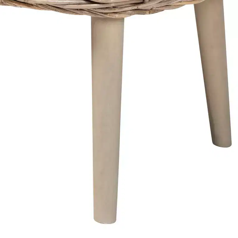 &  Natural Kubu Rattan and Acacia Wood Accent Bench Gray