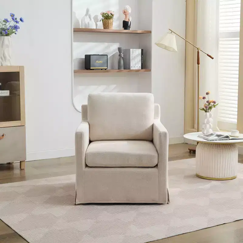 Okak 360 Degree Accent Swivel Chair with Removable Back Cushion 29.92 Comfy Upholstered Armchair for Living Room Office Lounge