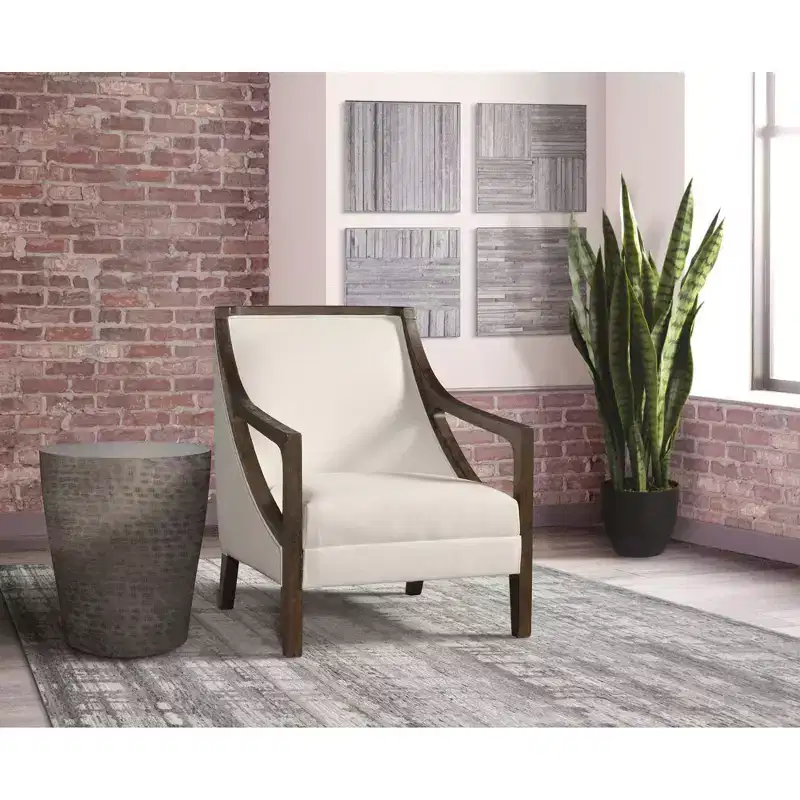 Accent Chair with Cut-Out Arms Brown Upholstered Rubberwood Frame