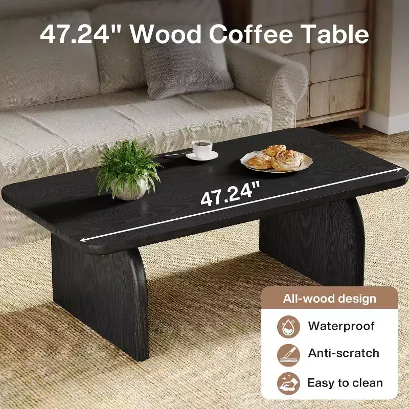 47-Inch Wood Farmhouse Rectangle Coffee Table, Low Cocktail Tea Table, Easy Assembly