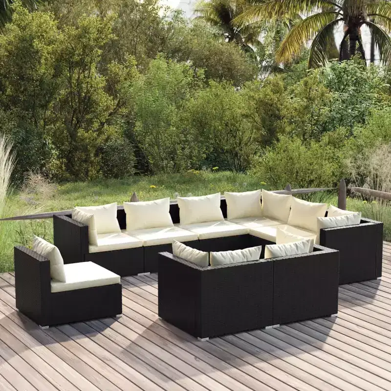 vidaXL Garden Lounge Set Black, Cream