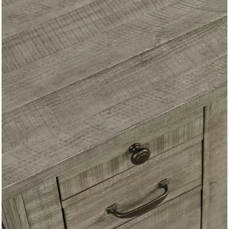 Rustic Farmhouse Solid Pine USB Charging Chairside End Table – 3 Drawers, Gray
