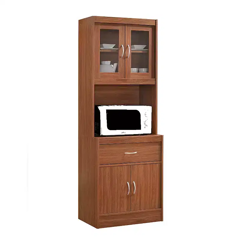 Hodedah Freestanding Kitchen Storage Cabinet w/ Open Space for Microwave, White
