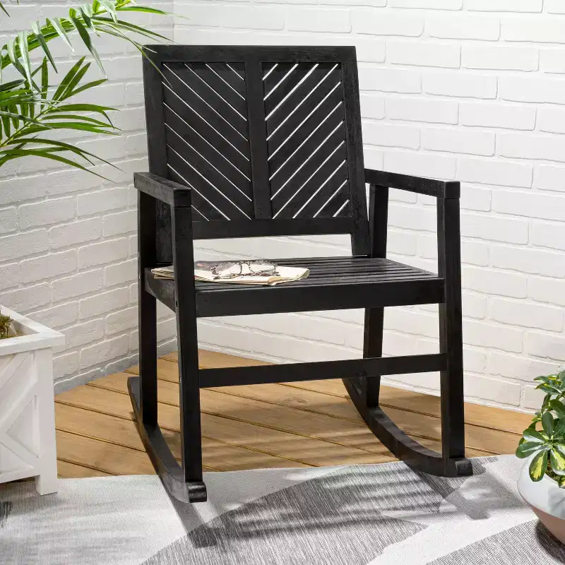 JONATHAN Y Ned Modern Chevron-Back 300-Lbs Support Acacia Wood Patio Outdoor Rocking Chair