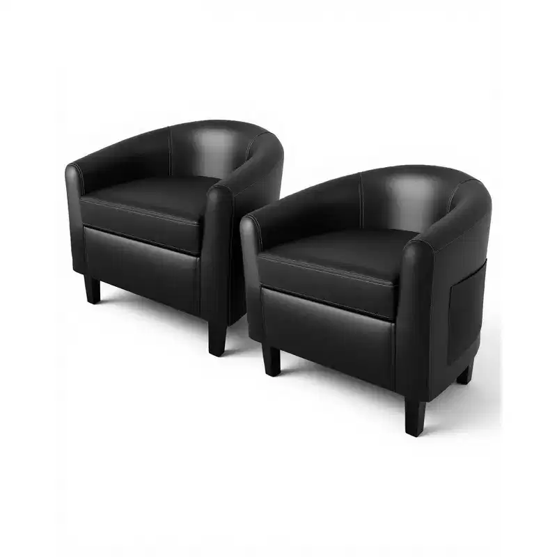 Faux Leather Barrel Accent Chair for Living Room, Bedroom & Reading Room